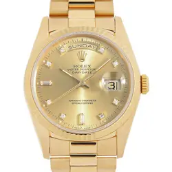 ROLEX DAY DATE 8P DIAMOND/2P BUCKET DIAMOND 18238A CHAMPAGNE GOLD E NUMBER S...