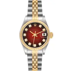 ROLEX DATEJUST RED VIGNETTE DIAMOND STEEL YELLOW GOLD WATCH 69173