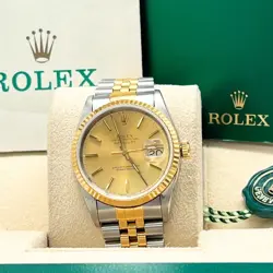 ROLEX 16233 DATEJUST 36MM STEEL YELLOW GOLD CHAMPAGNE INDEX DIAL JUBILEE 1994