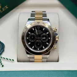 ROLEX DAYTONA BLACK DIAL TWO TONE YELLOW GOLD OYSTER BRACELET