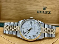 ROLEX DATEJUST TWO TONE JUBILEE 16233 WHITE PYRAMID DIAL FLUTED BEZEL 36MM