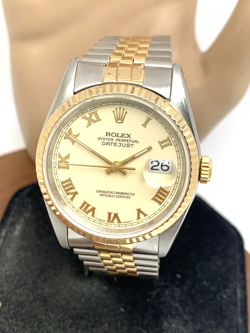 ROLEX DATEJUST WATCH 16233 VINTAGE SWISS AUTOMATIC IVORY DIAL 2-TONE GOLD STEEL