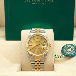 ROLEX 16233 DATEJUST 36MM STEEL YELLOW GOLD CHAMPAGNE INDEX DIAL JUBILEE 1990