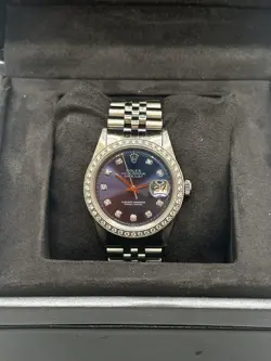 ROLEX MEN'S DIAMOND DATEJUST 1601 WATCH 18K WHITE GOLD STAINLESS STEEL BLUE DIAL