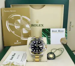 ROLEX 18KT GOLD & STAINLESS STEEL GMT MASTER II BLACK DIAL 116713LN - SANT BLANC