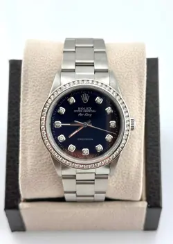 ROLEX AIR KING 14000 BLUE DIAMOND DIAL DIAMOND BEZEL STAINLESS STEEL 34MM