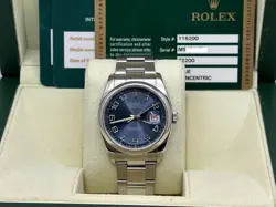 ROLEX DATEJUST 116200 BLUE CONCENTRIC DIAL STEEL BOX PAPER SERVICE CARDS