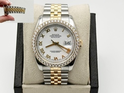ROLEX DATEJUST 116233 36MM WHITE ROMAN DIAL DIAMOND BEZEL 18K YELLOW GOLD STEEL