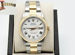 ROLEX DATEJUST 16013 WHITE ROMAN BUCKLEY DIAL 18K YELLOW GOLD STAINLESS STEEL