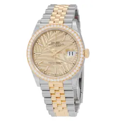 ROLEX DATEJUST 36 AUTOMATIC CHAMPAGNE PALM MOTIF DIAL CHRONOMETER DIAMOND WATCH