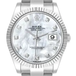 ROLEX DATEJUST 41 STEEL WHITE GOLD MOP DIAMOND DIAL MENS WATCH 126334