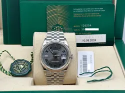 2024 ROLEX DATEJUST 126234 36MM SLATE WIMBLEDON DIAL STEEL JUBILEE BOX PAPER