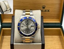 ROLEX SUBMARINER BLUE 16613 SILVER SERTI DIAL DIAMOND SAPPHIRE STEEL 18K GOLD