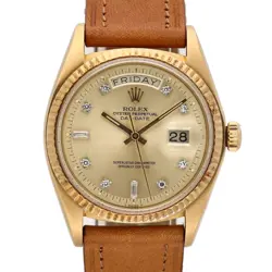 ROLEX 1803 18K GOLD VINTAGE DAY-DATE 36 MM FACTORY DIAMOND DIAL, CIRCA 1976