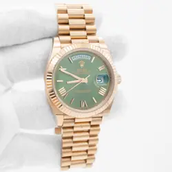 ROLEX DAY-DATE 40MM OLIVE GREEN PRESIDENT 18K ROSE GOLD 228235 BOX & PAPERS