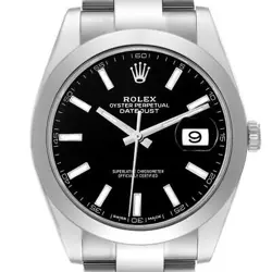 ROLEX DATEJUST 41 BLACK DIAL SMOOTH BEZEL STEEL MENS WATCH 126300