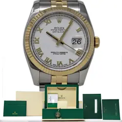 ROLEX 116233 DATEJUST 36MM WHITE ROMAN STEEL YELLOW GOLD JUBILEE *2021* #2333-1