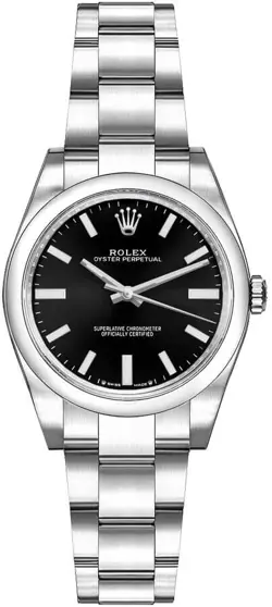 ROLEX OYSTER PERPETUAL 28MM BLACK DIAL LADIES OYSTER STEEL WATCH 276200-0002