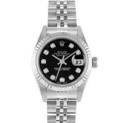 ROLEX DATEJUST 26 79174 FACTORY BLACK DIAMOND DIAL STEEL LADIES WATCH 2002