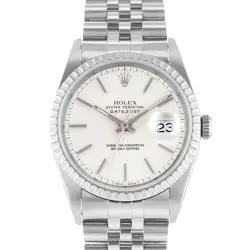 ROLEX DATEJUST 36 16220 SILVER INDEX ENGINED TURNED STEEL JUBILEE MENS WATCH