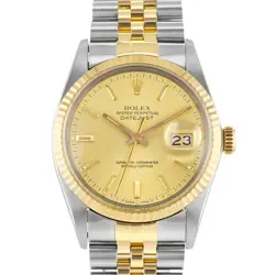 ROLEX DATEJUST 36 16013 CHAMPAGNE VINTAGE STEEL YELLOW GOLD JUBILEE MENS WATCH
