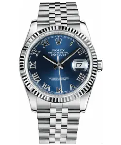 ROLEX DATEJUST STAINLESS STEEL FLUTED BLUE ROMAN DIAL JUBILEE BRACELET 116234