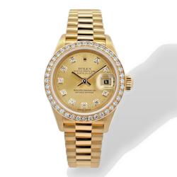 ROLEX DATEJUST 78138 PRESIDENT BRACELET, CHAMPAGNE DIAMOND DIAL, DIAMOND BEZEL.