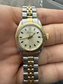 ROLEX OYSTER PERPETUAL 6619 14K YELLOW   TWO TONE AUTO LADIES WATCH 24MM