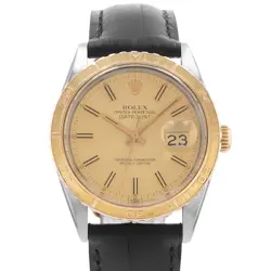 ROLEX DATEJUST TURN-O-GRAPH 16253 CHAMPAGNE STEEL YELLOW GOLD LEATHER MENS WATCH