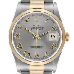 Rolex Datejust Steel Yellow Gold Roman Slate Dial Mens Watch 16203