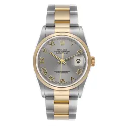 Rolex Datejust Steel Yellow Gold Roman Slate Dial Mens Watch 16203