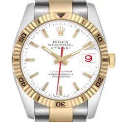 ROLEX DATEJUST TURNOGRAPH STEEL YELLOW GOLD WHITE DIAL MENS WATCH 116263