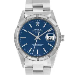 ROLEX OYSTER PERPETUAL DATE 15210 34MM BLUE INDEX STEEL OYSTER MENS WATCH 2000
