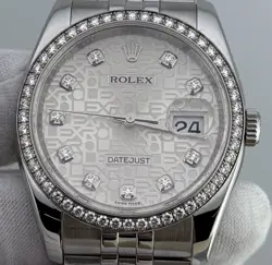 ROLEX DATEJUST 36MM 116244 SILVER DIAMOND DIAL FACTORY DIAMOND BEZEL 2010