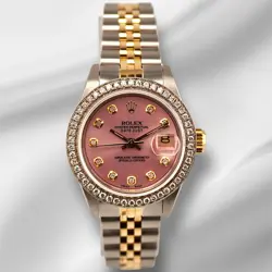 ROLEX LADIES DATEJUST 26MM 18K GOLD & STEEL WATCH PINK DIAL 1.5CT DIAMONDS 69173