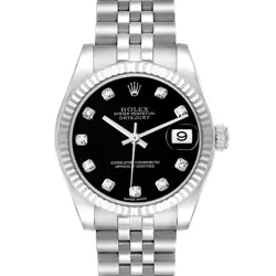 ROLEX DATEJUST 31 STEEL WHITE GOLD BLACK DIAMOND LADIES WATCH 178274