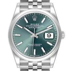 ROLEX DATEJUST 36 MINT GREEN DIAL STEEL MENS WATCH 126200