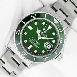 ROLEX SUBMARINER DATE STAINLESS STEEL WATCH WITH GREEN DIAMOND DIAL GREEN INSERT