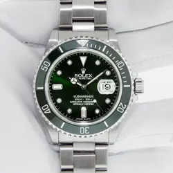 ROLEX SUBMARINER DATE STAINLESS STEEL WATCH WITH GREEN DIAMOND DIAL GREEN INSERT