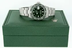 ROLEX SUBMARINER DATE STAINLESS STEEL WATCH WITH GREEN DIAMOND DIAL GREEN INSERT