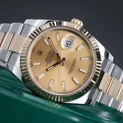 ROLEX DATEJUST COMPLETE SET 41MM CHAMPAGNE DIAL FLUTED TWO TONE 18K GOLD STEEL