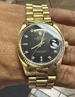 ROLEX DAY-DATE PRESIDENT BLACK DIAL  - 36MM  18K YELLOW GOLD WATCH 18038- NO B/P