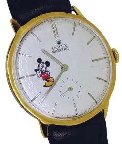 VINTAGE ROLEX MARCONI MICKEY MOUSE DIAL 18K GOLD PLATED CASE WATCH JUST SERVICED