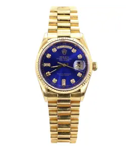 ROLEX DAY-DATE 36MM 18038 NIGHT BLUE DIAMOND DIAL 18K GOLD WATCH