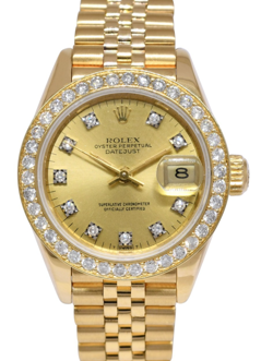 ROLEX DATEJUST JUBILEE 18K YELLOW GOLD CHAMPAGNE DIAMOND LADIES WATCH '84 69178