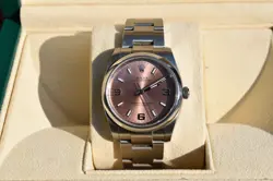 ROLEX OYSTER PERPETUAL 3,6,9 SALMON PINK DIAL WATCH 114200 STAINLESS STEEL