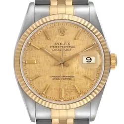 ROLEX DATEJUST STEEL YELLOW GOLD LINEN DIAL VINTAGE MENS WATCH 16013