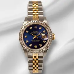 ROLEX LADIES DATEJUST 26MM 18K GOLD & STEEL WATCH 1.25CT DIAMONDS ROYALBLUE DIAL