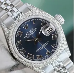 ROLEX DATEJUST LADIES STAINLESS STEEL METAL BLUE ROMAN NUMERAL 1.40CTW WATCH