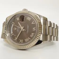 ROLEX DAY-DATE II 41MM SOLID 18KT WHITE GOLD BROWN ROMAN DIAL AUTOMATIC 218239